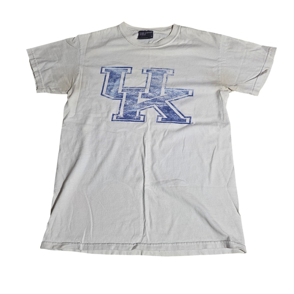 MV‎ Sport Kentucky Wildcats UK T-Shirt Small White Blue Distressed Logo Cotton